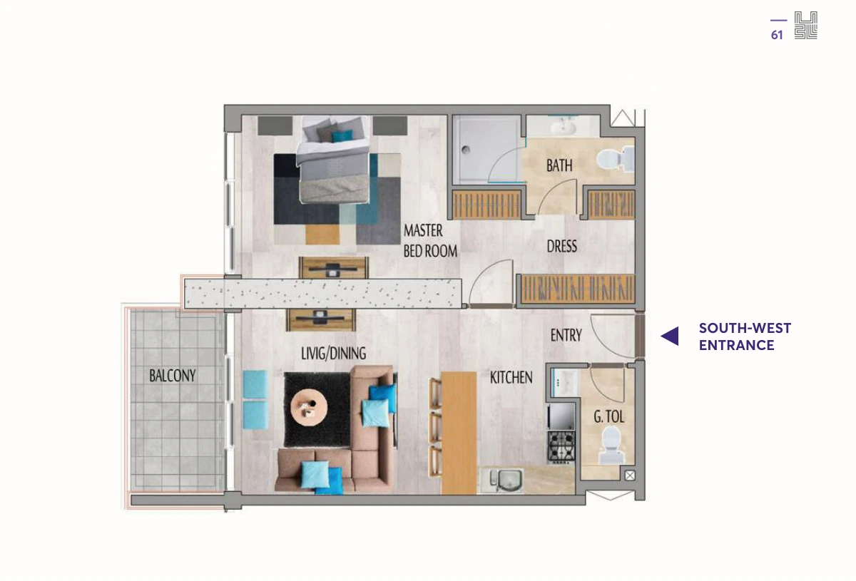 MBL Residence JLT 1-bedroom · Type B floor plan, Brochure floor plan