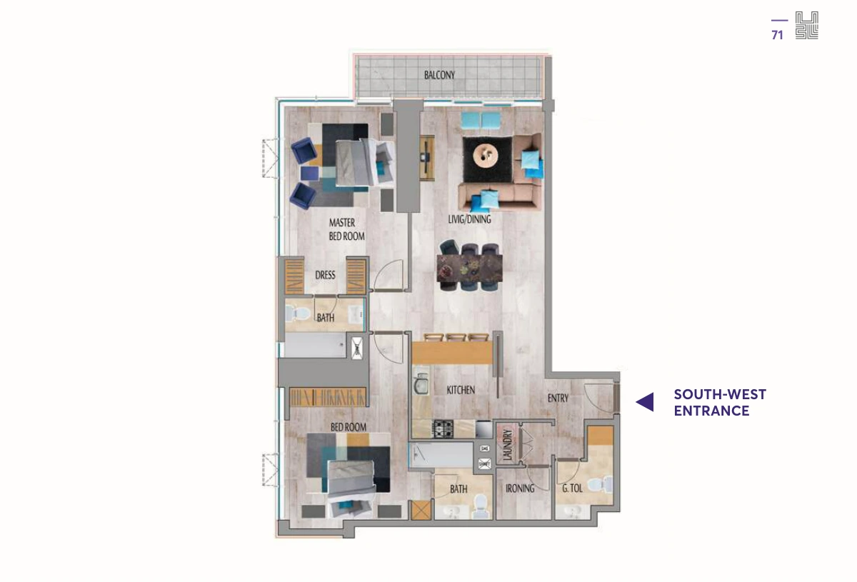 MBL Residence JLT 2-bedroom · Type A floor plan, Brochure floor plan
