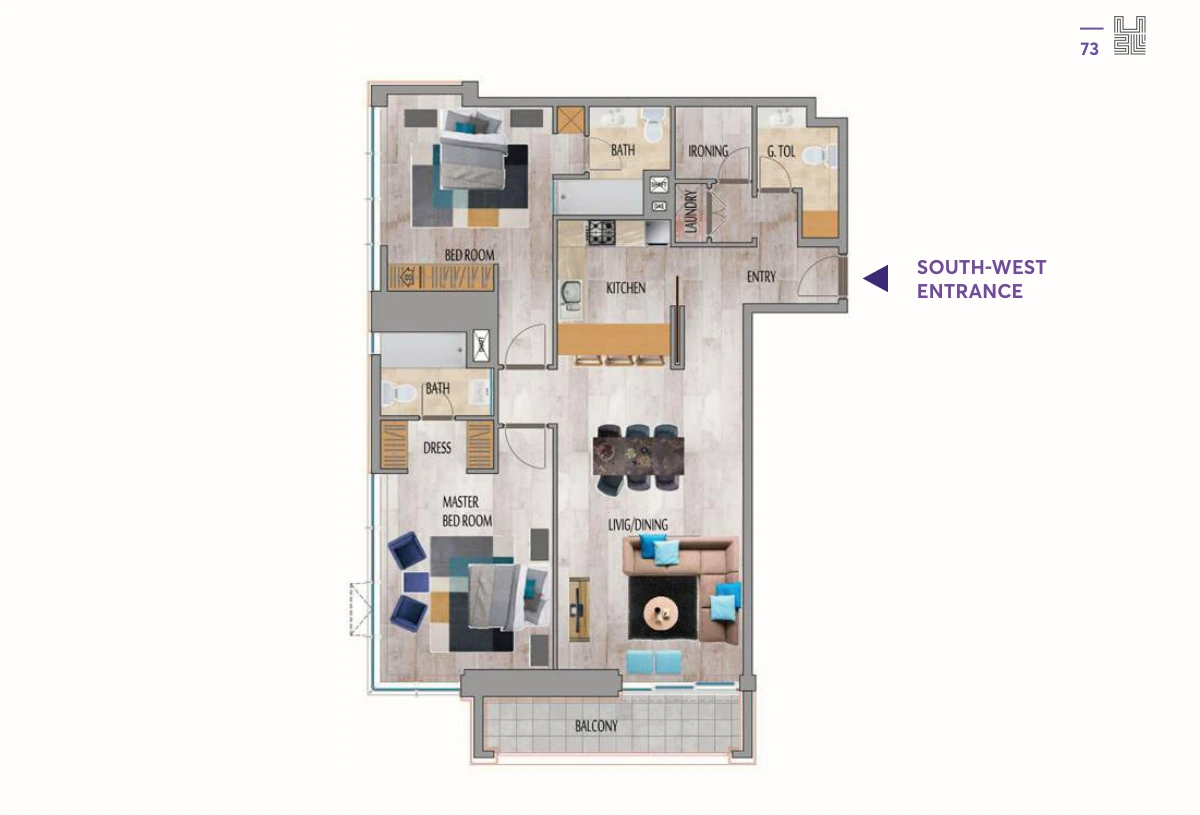 MBL Residence JLT 2-bedroom · Type B floor plan, Brochure floor plan